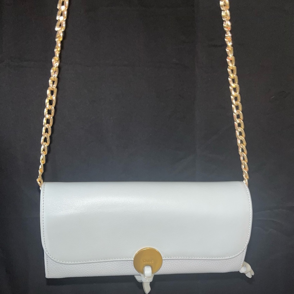 Chloe Light Gray blue Leather Wallet with Gold Chain